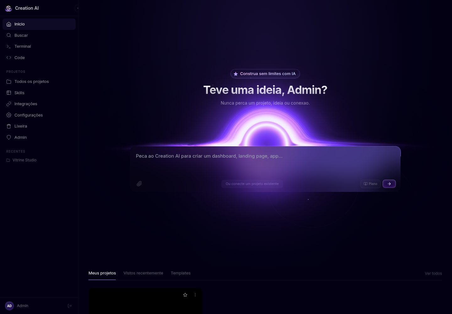 Painel do Creation AI